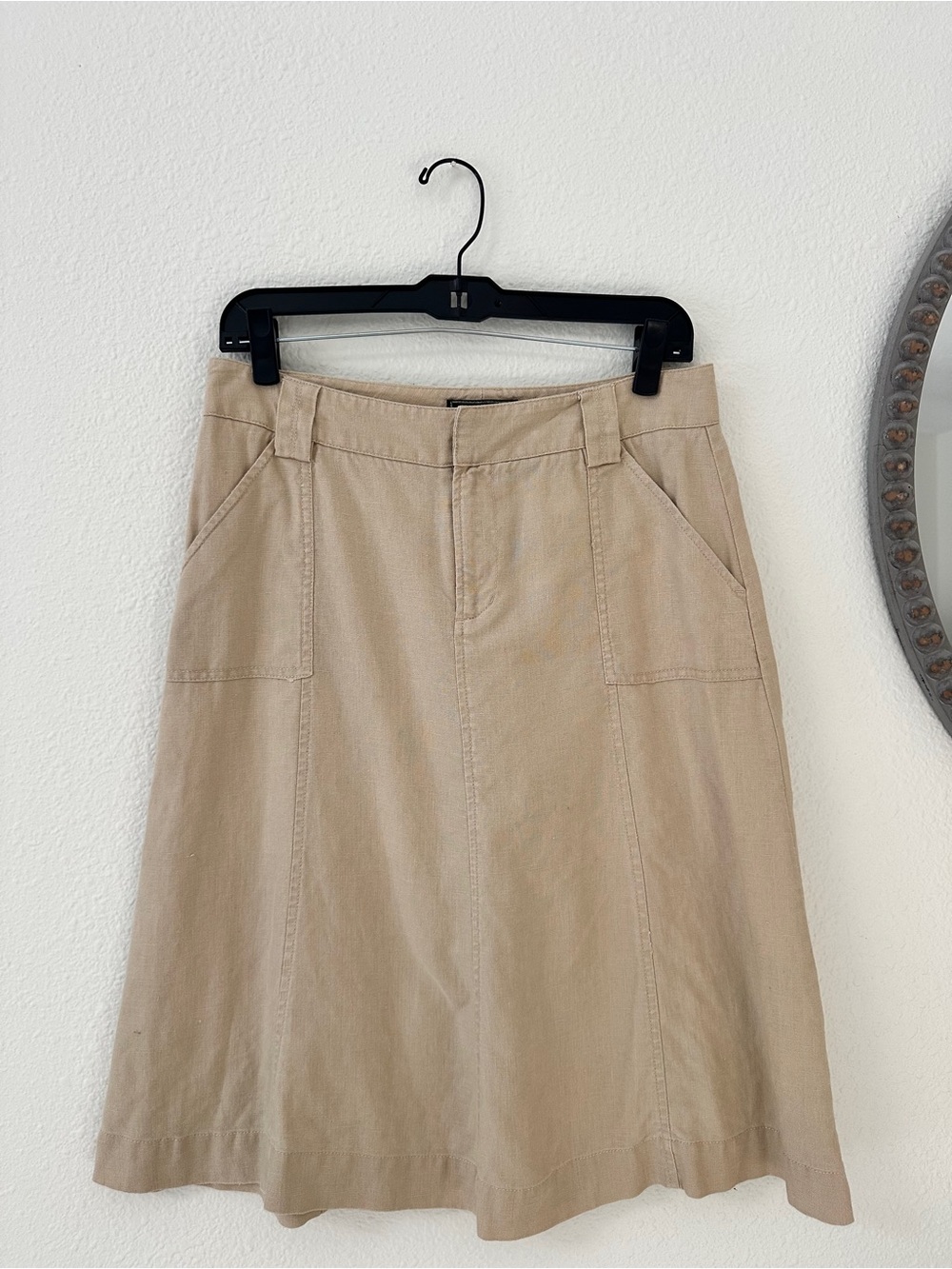 Eddie Bauer Linen Khaki A-Line Utility Skirt